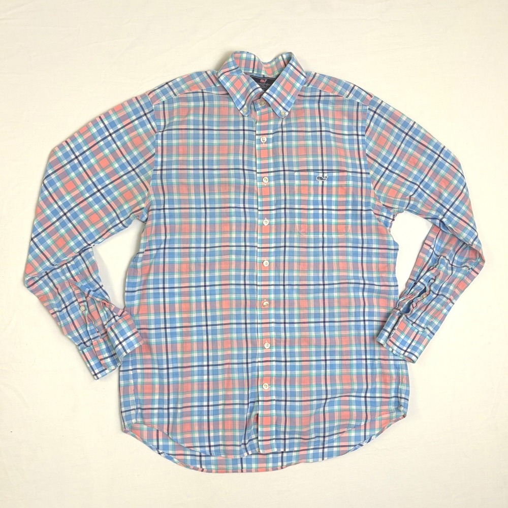 Vineyard Vines Slim Fit‎ Tucker Shirt Mens Medium Blue Pink Plaid Button Down